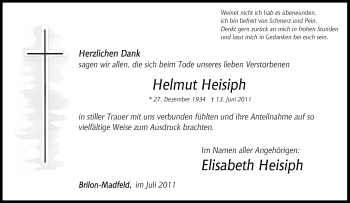 Traueranzeige von Helmut Heisiph von Tageszeitung
