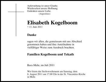 Traueranzeige von Elisabeth Kogelboom von Tageszeitung