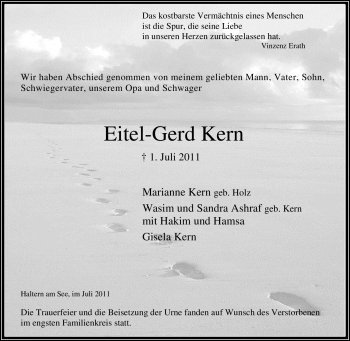 Traueranzeige von Eitel-Gerd Kern von Tageszeitung