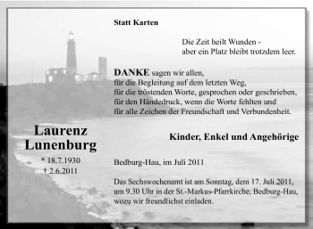 Traueranzeige von Laurenz Lunenburg von Tageszeitung