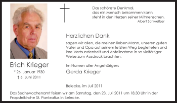 Traueranzeige von Erich Krieger von Tageszeitung