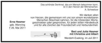 Traueranzeige von Erna Hesmer von Tageszeitung