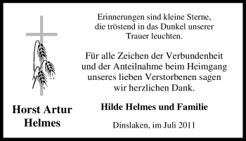 Traueranzeige von Horst Artur Helmes von Tageszeitung