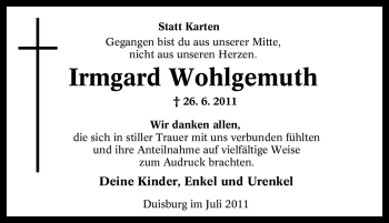 Traueranzeige von Irmgard Wohlgemuth von Tageszeitung