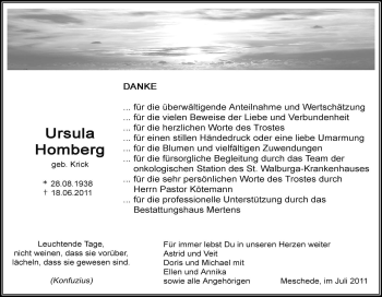 Traueranzeige von Ursula Homberg von Tageszeitung
