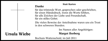 Traueranzeige von Ursula Wiebe von Tageszeitung