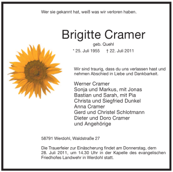 Traueranzeige von Brigitte Cramer von Tageszeitung