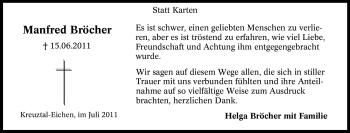 Traueranzeige von Manfred Bröcher von Tageszeitung