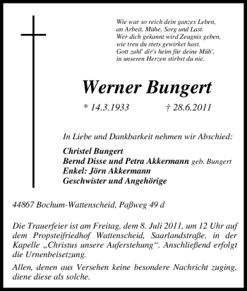 Traueranzeige von Werner Bungert von Tageszeitung