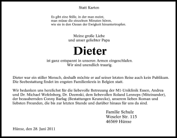 Traueranzeige von Dieter Unbekannt von Tageszeitung