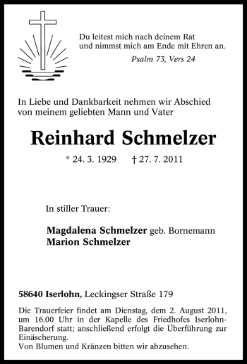 Traueranzeige von Reinhard Schmelzer von Tageszeitung