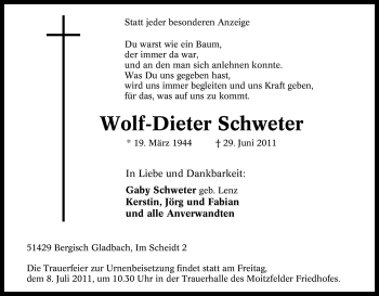 Traueranzeige von Wolf-Dieter Schweter von Tageszeitung