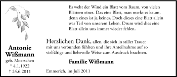 Traueranzeige von Antonie Wißmann von Tageszeitung