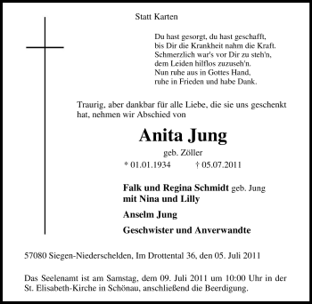 Traueranzeige von Anita Jung von Tageszeitung