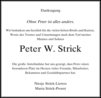 Traueranzeige von Peter W Strick von Tageszeitung
