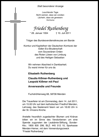 Traueranzeige von Friedel Ruthenberg von Tageszeitung