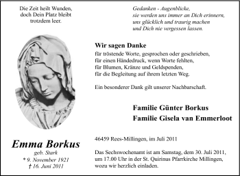 Traueranzeige von Emma Borkus von Tageszeitung