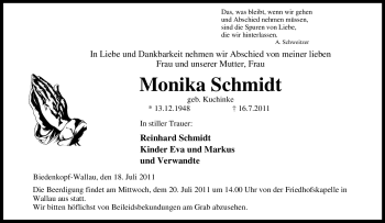 Traueranzeige von Monika Schmidt von Tageszeitung