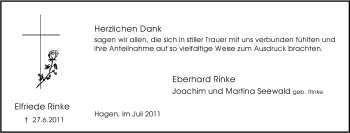 Traueranzeige von Elfriede Rinke von Tageszeitung