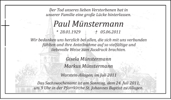 Traueranzeige von Paul Münstermann von Tageszeitung
