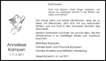 Traueranzeige von Anneliese Kampen von Tageszeitung