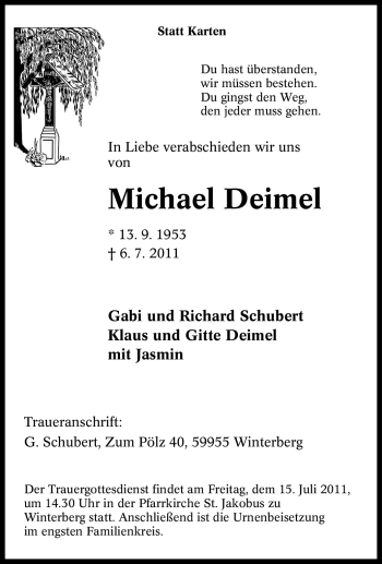 Traueranzeige von Michael Deimel von Tageszeitung
