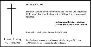 Traueranzeige von Leonie Amting von Tageszeitung