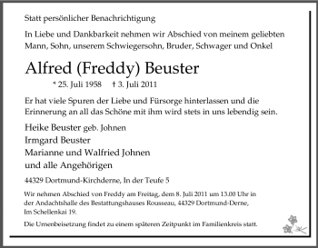 Traueranzeige von Alfred Beuster von Tageszeitung