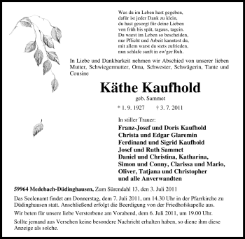 Traueranzeige von Käthe Kaufhold von Tageszeitung