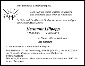 Traueranzeige von Hermann Lillpopp von Tageszeitung