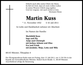 Traueranzeige von Martin Kuss von Tageszeitung