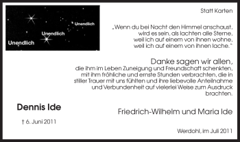 Traueranzeige von Dennis Ide von Tageszeitung