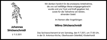Traueranzeige von Johannes Strickerschmidt von Tageszeitung
