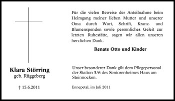 Traueranzeige von Klara Störring von Tageszeitung