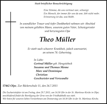Traueranzeige von Theo Müller von Tageszeitung