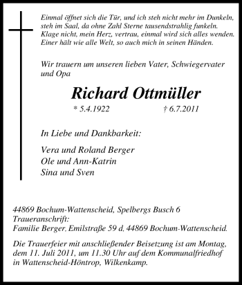 Traueranzeige von Richard Ottmüller von Tageszeitung