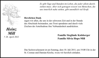 Traueranzeige von Heinz Mill von Tageszeitung