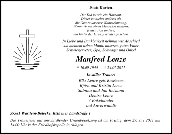 Traueranzeige von Manfred Lenze von Tageszeitung
