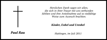 Traueranzeige von Paul Rau von Tageszeitung