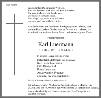 Traueranzeige von Karl Luermann von Tageszeitung