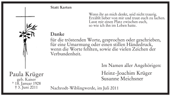 Traueranzeige von Paula Krüger von Tageszeitung