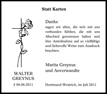 Traueranzeige von Walter Greynus von Tageszeitung