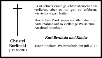 Traueranzeige von Christel Berlinski von Tageszeitung