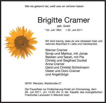 Traueranzeige von Brigitte Cramer von Tageszeitung