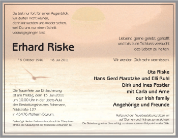 Traueranzeige von Erhard Riske von Tageszeitung