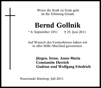 Traueranzeige von Bernd Gollnik von Tageszeitung