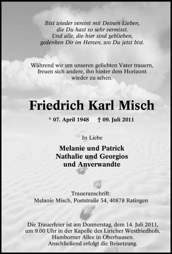 Traueranzeige von Friedrich Karl Misch von Tageszeitung