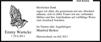 Traueranzeige von Emmy Warncke von Tageszeitung