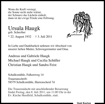 Traueranzeige von Ursula Haugk von Tageszeitung