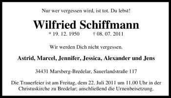 Traueranzeige von Wilfried Schiffmann von Tageszeitung
